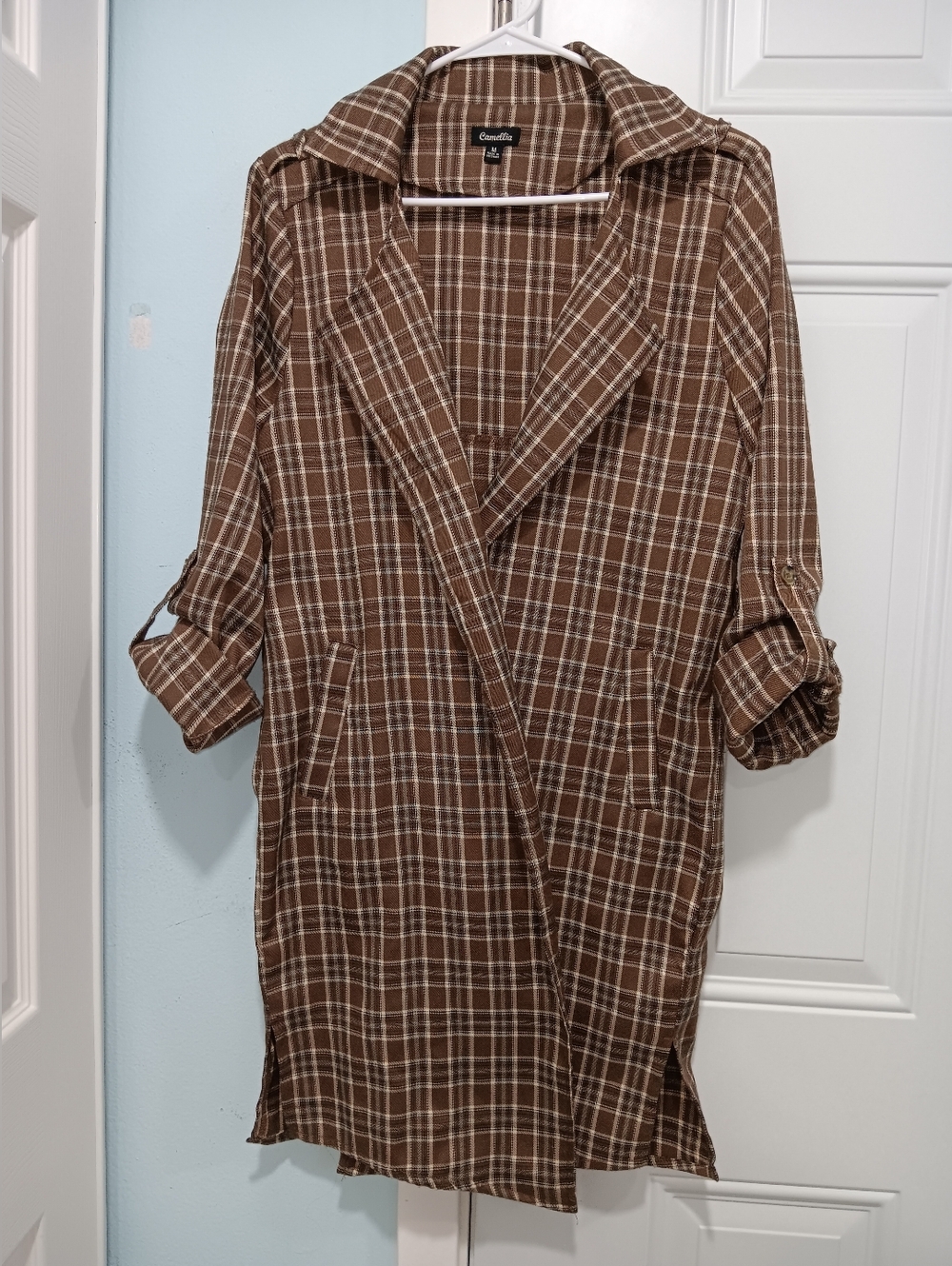 Candie's Brown Plaid Lightweight Coatigan Jacket
